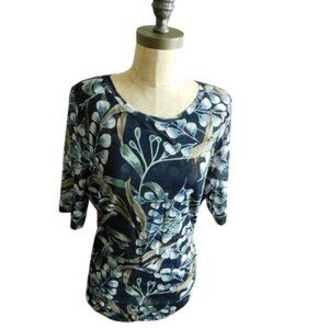 White House Black Market WHBM Size L Large Semi Sheer Print Scoop Neck Top